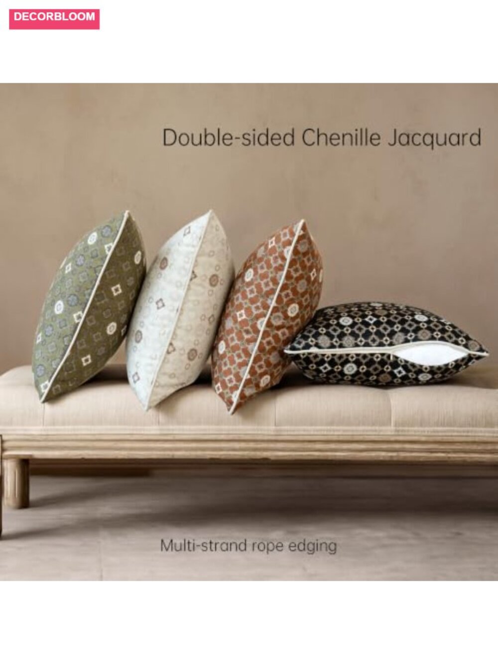Luxury 3D Vintage Floral Throw Pillow Covers 12x20 Set of 2 Chenille Embroidery - Picture 4 of 6